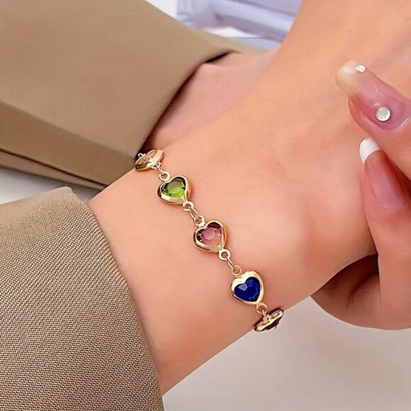 Jewelry - Golden Multi Color Hearts Bracelet Disc Shipping